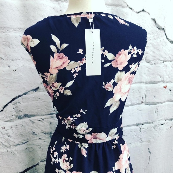 SOLDNWT Rose Gal Navy Blue Pink High Low Dress - Picture 3 of 5